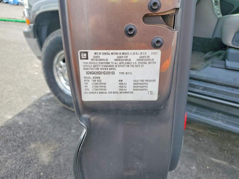 Продаж на аукціоні авто 2001 Chevrolet Suburban, vin: 3GNGK26G81G203103, номер лоту: 46559406