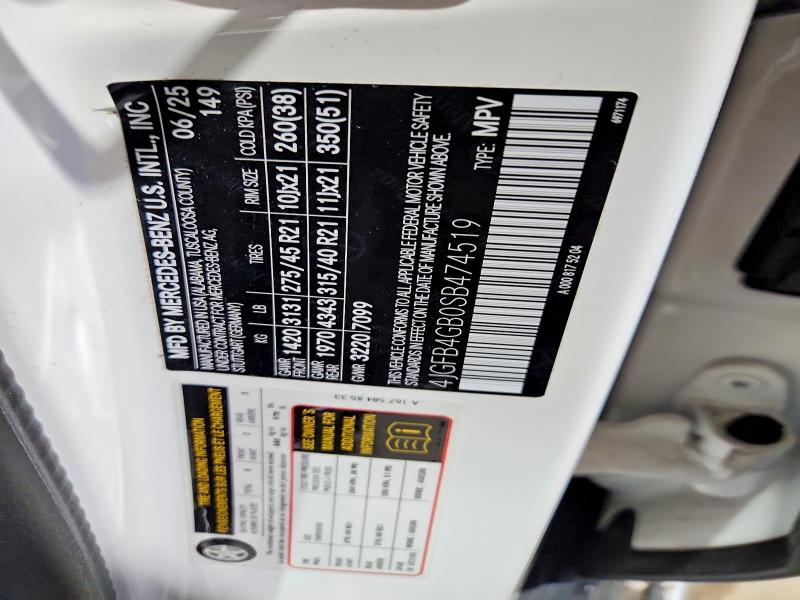 41848516 :رقم المزاد ، 4JGFB4GB0SB474519 vin ، 2025 Mercedes-benz Gle مزاد بيع