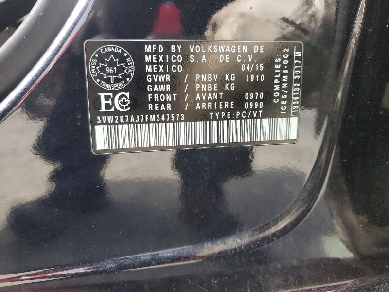 46136756 :رقم المزاد ، 3VW2K7AJ7FM347573 vin ، 2015 Volkswagen Jetta مزاد بيع