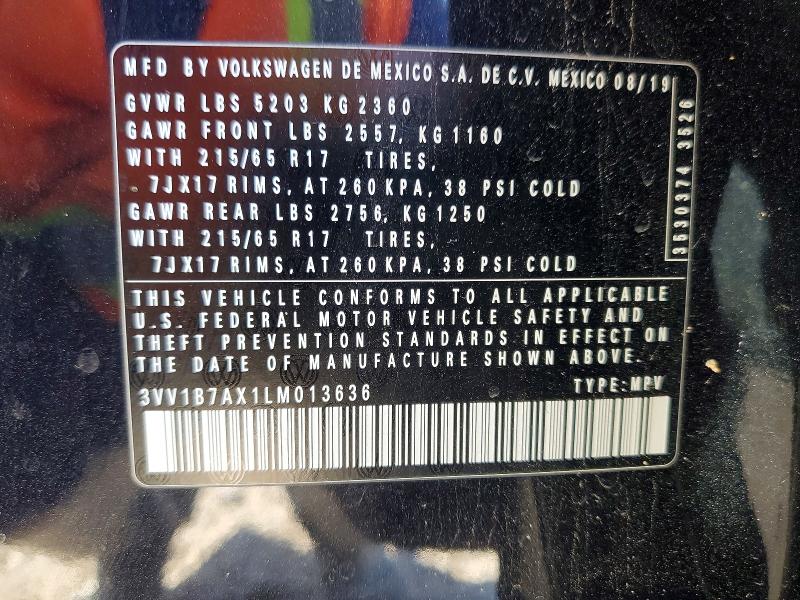 46474216 :رقم المزاد ، 3VV1B7AX1LM013636 vin ، 2020 Volkswagen Tiguan مزاد بيع