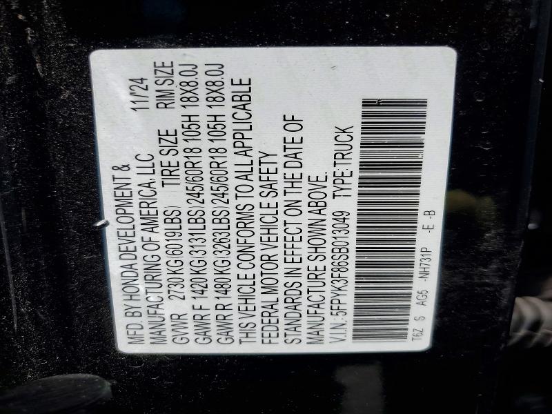 2025 Honda Ridgeline მანქანა იყიდება აუქციონზე, vin: 5FPYK3F86SB013049, აუქციონის ნომერი: 46832396