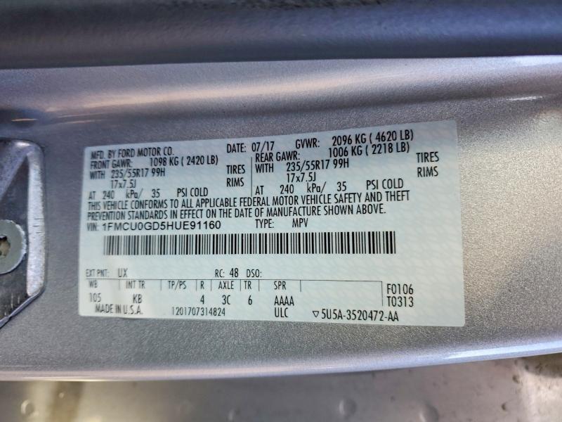 Aukcja sprzedaży 2017 Ford Escape, vin: 1FMCU0GD5HUE91160, numer aukcji: 45744826