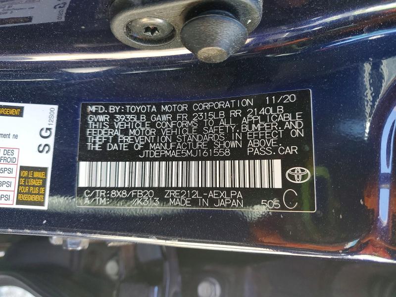 2021 Toyota Corolla მანქანა იყიდება აუქციონზე, vin: JTDEPMAE5MJ161558, აუქციონის ნომერი: 49994246