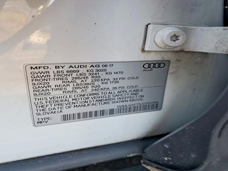 Продаж на аукціоні авто 2018 Audi Q7, vin: WA1LAAF73JD002494, номер лоту: 41945216