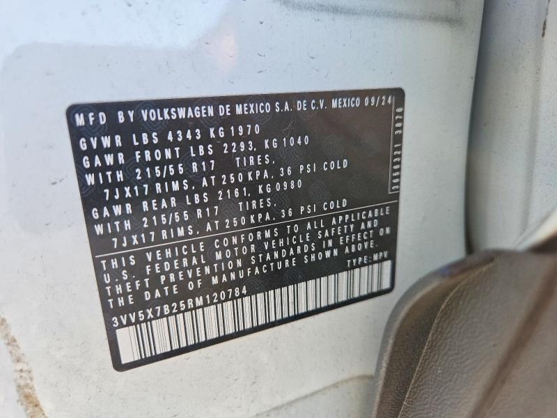 47606116 :رقم المزاد ، 3VV5X7B25RM120784 vin ، 2024 Volkswagen Taos مزاد بيع