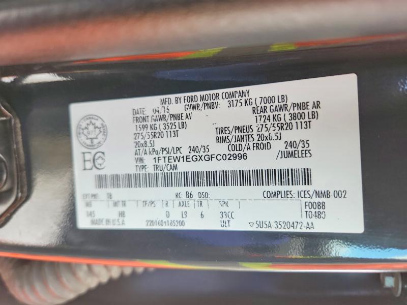 Aukcja sprzedaży 2016 Ford F150, vin: 1FTEW1EGXGFC02996, numer aukcji: 78989375