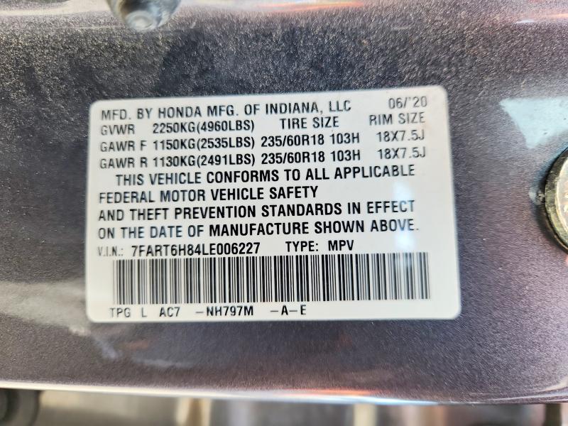 47113216 :رقم المزاد ، 7FART6H84LE006227 vin ، 2020 Honda Cr-v مزاد بيع