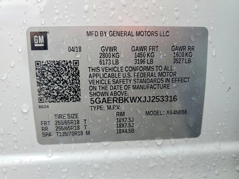 2018 Buick Enclave მანქანა იყიდება აუქციონზე, vin: 5GAERBKWXJJ253316, აუქციონის ნომერი: 45666846