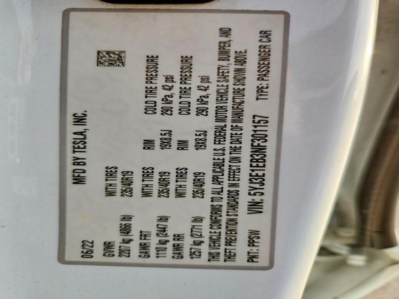 Продажа на аукционе авто 2022 Tesla Model 3, vin: 5YJ3E1EB3NF301157, номер лота: 45835696