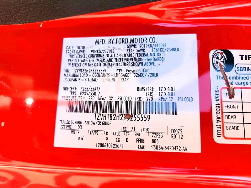42021386 :رقم المزاد ، 1ZVHT82H275255559 vin ، 2007 Ford Mustang مزاد بيع