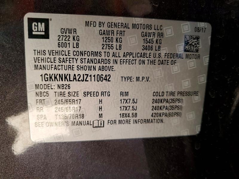 Продажа на аукционе авто 2018 Gmc Acadia, vin: 1GKKNKLA2JZ110642, номер лота: 46918126