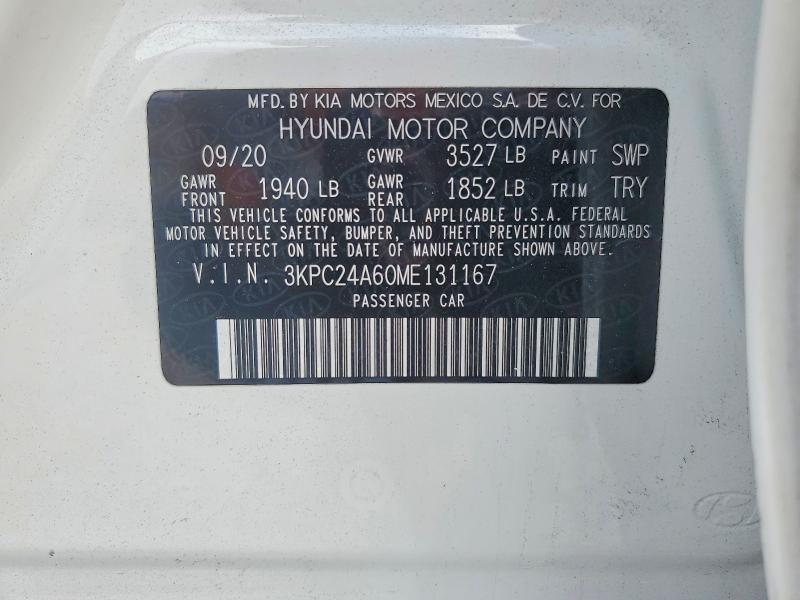 46064766 :رقم المزاد ، 3KPC24A60ME131167 vin ، 2021 Hyundai Accent مزاد بيع