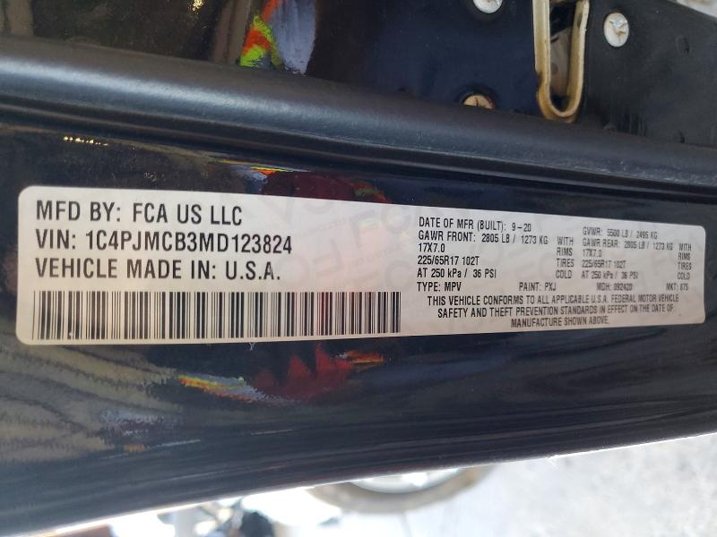 47916286 :رقم المزاد ، 1C4PJMCB3MD123824 vin ، 2021 Jeep Cherokee مزاد بيع