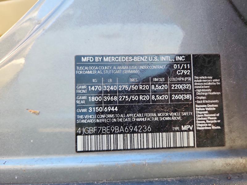 Продажа на аукционе авто 2011 Mercedes-benz Gl, vin: 4JGBF7BE9BA694236, номер лота: 45563556