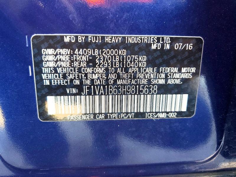 Продаж на аукціоні авто 2017 Subaru Wrx, vin: JF1VA1B63H9815638, номер лоту: 79646635