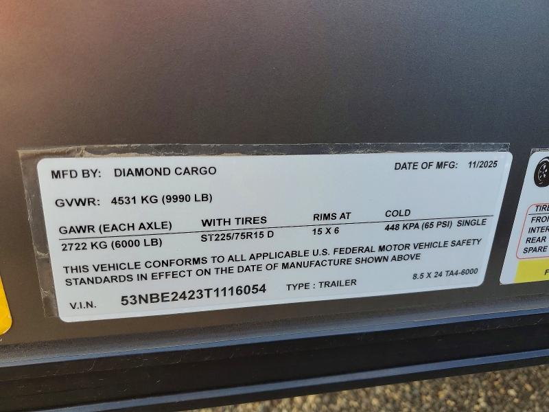 Продаж на аукціоні авто 2026 Diamond Cargo Unknown, vin: 53NBE2423T1116054, номер лоту: 79833955