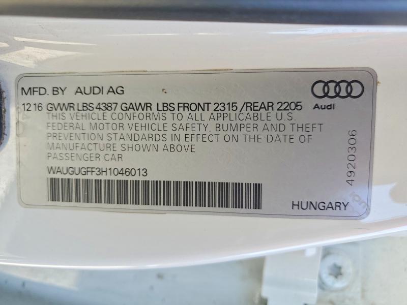 47832536 :رقم المزاد ، WAUGUGFF3H1046013 vin ، 2017 Audi A3 مزاد بيع