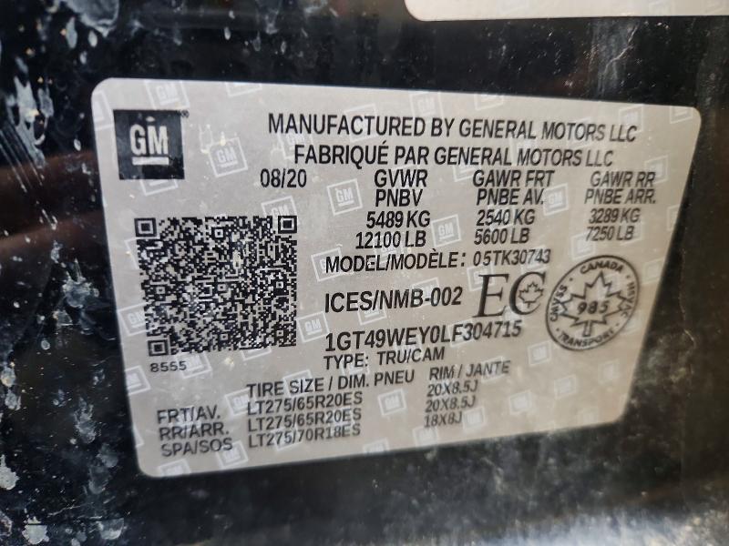 2020 Gmc Sierra მანქანა იყიდება აუქციონზე, vin: 1GT49WEY0LF304715, აუქციონის ნომერი: 47132576