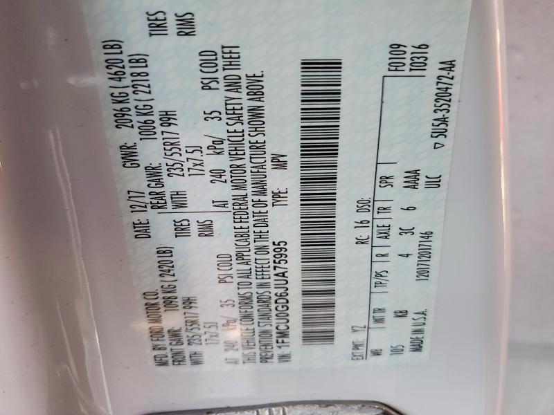 Продажа на аукционе авто 2018 Ford Escape, vin: 1FMCU0GD6JUA75995, номер лота: 41745466