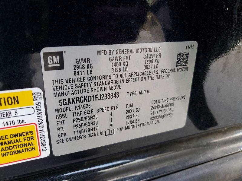 Продаж на аукціоні авто 2015 Buick Enclave, vin: 5GAKRCKD1FJ233843, номер лоту: 46031496
