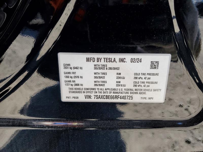 46701436 :رقم المزاد ، 7SAXCBE66RF440725 vin ، 2024 Tesla Model X مزاد بيع