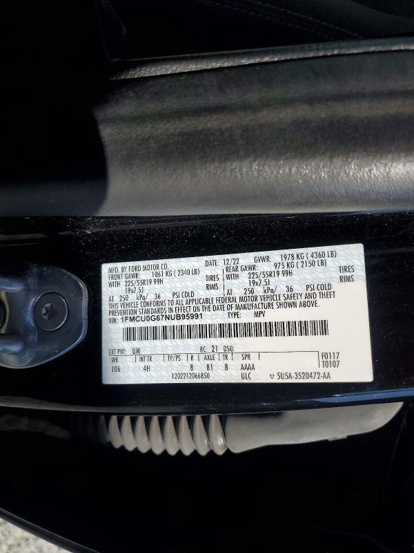 2022 Ford Escape მანქანა იყიდება აუქციონზე, vin: 1FMCU0G67NUB95991, აუქციონის ნომერი: 46840336