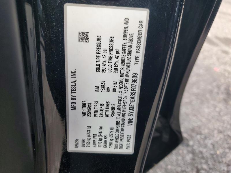 Aukcja sprzedaży 2025 Tesla Model 3, vin: 5YJ3E1EA3SF079609, numer aukcji: 79957885