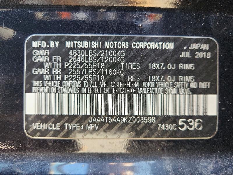 Продаж на аукціоні авто 2019 Mitsubishi Eclipse Cross, vin: JA4AT5AA9KZ003598, номер лоту: 47379106