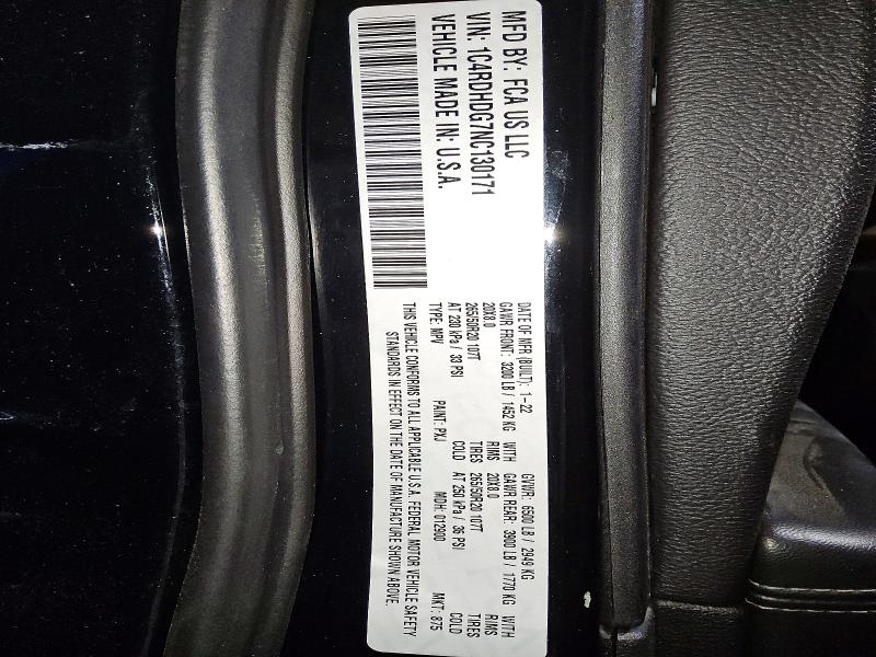 Продаж на аукціоні авто 2022 Dodge Durango, vin: 1C4RDHDG7NC130171, номер лоту: 78659305