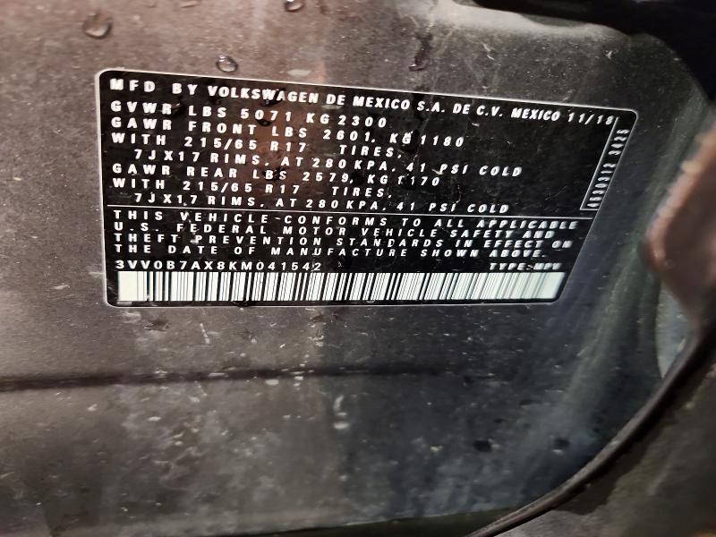 Aukcja sprzedaży 2019 Volkswagen Tiguan, vin: 3VV0B7AX8KM041542, numer aukcji: 47663166