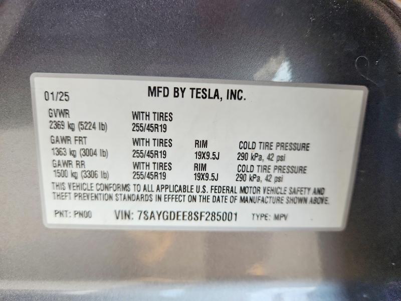 Продажа на аукционе авто 2025 Tesla Model Y, vin: 7SAYGDEE8SF285001, номер лота: 47835206