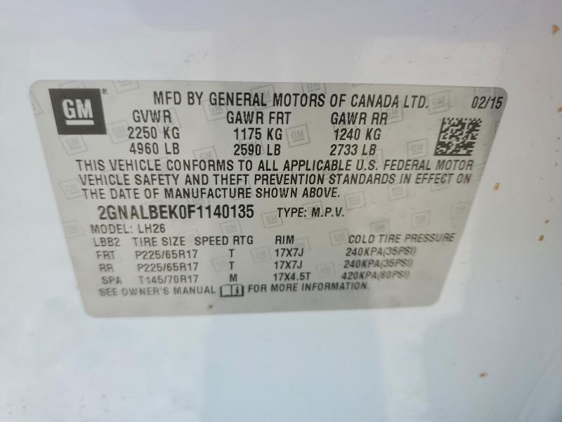 Продаж на аукціоні авто 2015 Chevrolet Equinox, vin: 2GNALBEK0F1140135, номер лоту: 41948306