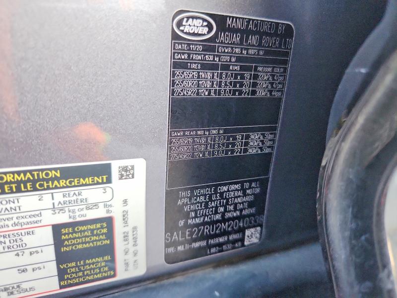 Aukcja sprzedaży 2021 Land Rover Defender, vin: SALE27RU2M2040338, numer aukcji: 46000516