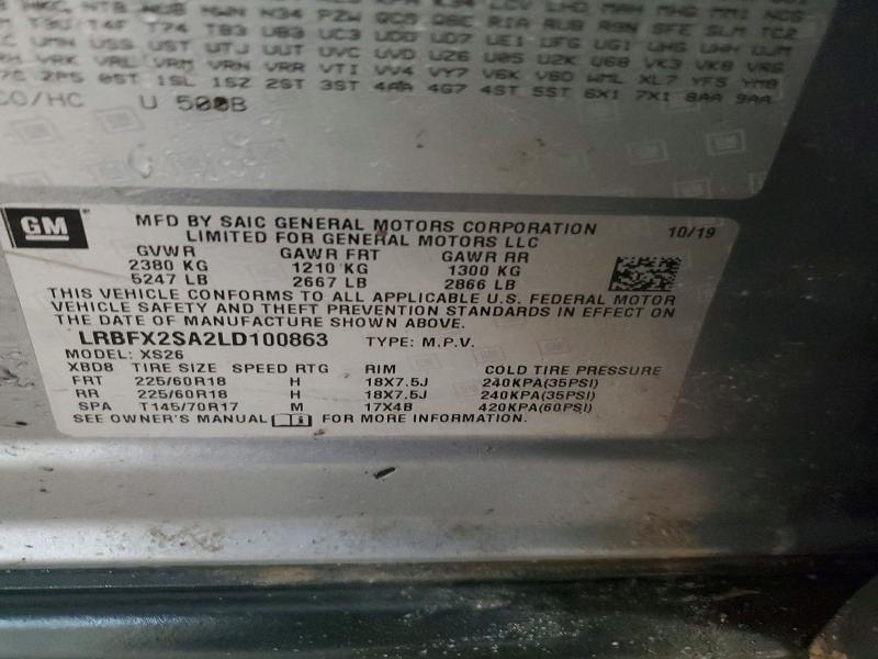 Продаж на аукціоні авто 2020 Buick Envision, vin: LRBFX2SA2LD100863, номер лоту: 78293765