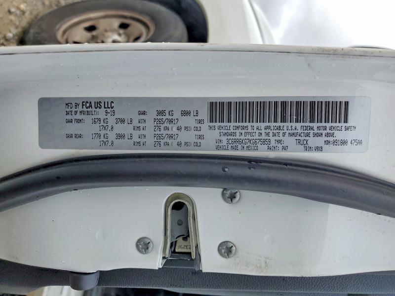 2019 Ram 1500 Classic მანქანა იყიდება აუქციონზე, vin: 3C6RR6KG7KG675859, აუქციონის ნომერი: 45533696
