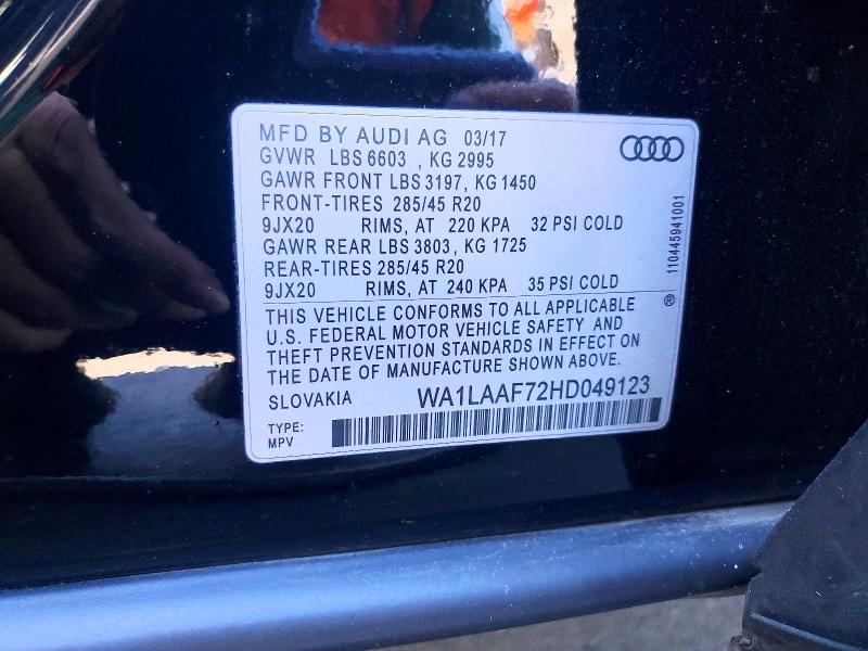 Aukcja sprzedaży 2017 Audi Q7, vin: WA1LAAF72HD049123, numer aukcji: 47273316