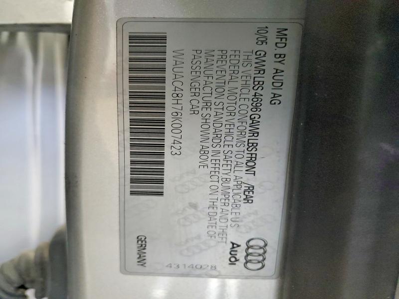 Aukcja sprzedaży 2006 Audi A4, vin: WAUAC48H76K007423, numer aukcji: 46159176