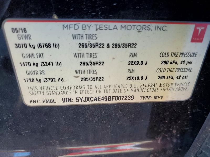Aukcja sprzedaży 2016 Tesla Model X, vin: 5YJXCAE49GF007239, numer aukcji: 47275506