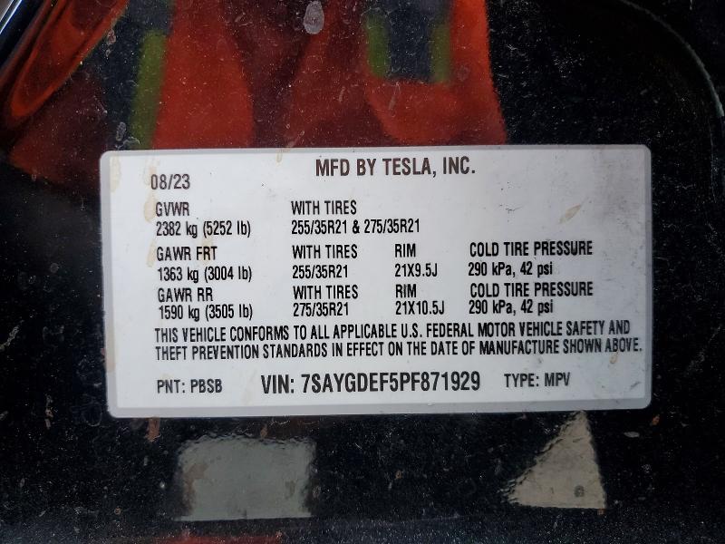 41949876 :رقم المزاد ، 7SAYGDEF5PF871929 vin ، 2023 Tesla Model Y مزاد بيع