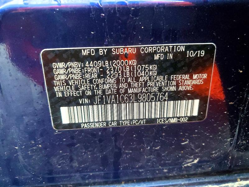 Продажа на аукционе авто 2020 Subaru Wrx, vin: JF1VA1C63L9805764, номер лота: 41596536