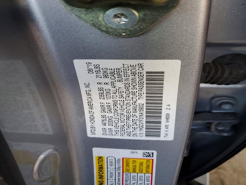 45733446 :رقم المزاد ، 1HGCV1F31KA159002 vin ، 2019 Honda Accord مزاد بيع