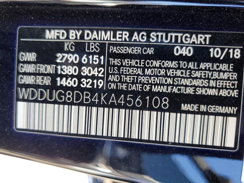 2019 Mercedes-benz S მანქანა იყიდება აუქციონზე, vin: WDDUG8DB4KA456108, აუქციონის ნომერი: 41836966