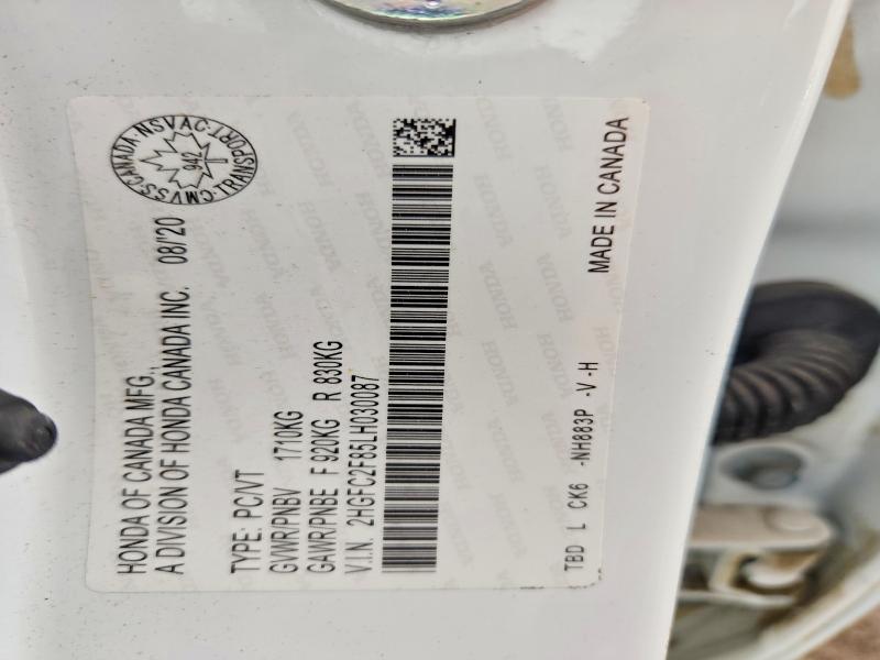 48033646 :رقم المزاد ، 2HGFC2F85LH030087 vin ، 2020 Honda Civic مزاد بيع