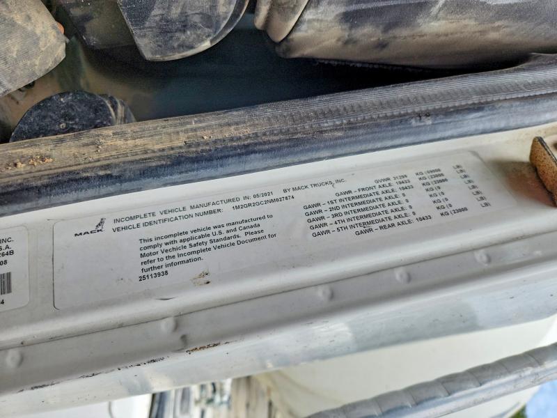 Aukcja sprzedaży 2022 Mack Granite, vin: 1M2GR2GC2NM027874, numer aukcji: 41896676