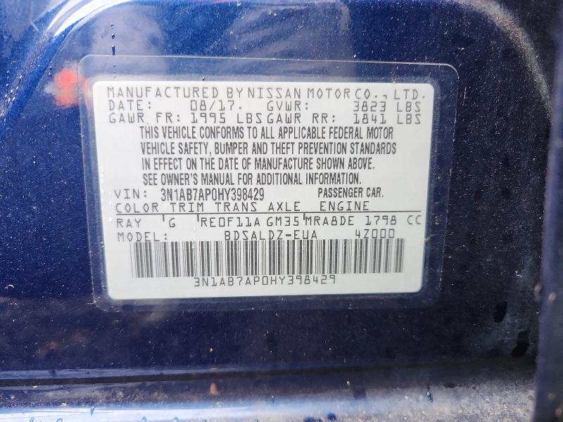 Aukcja sprzedaży 2017 Nissan Sentra, vin: 3N1AB7AP0HY398429, numer aukcji: 47778476