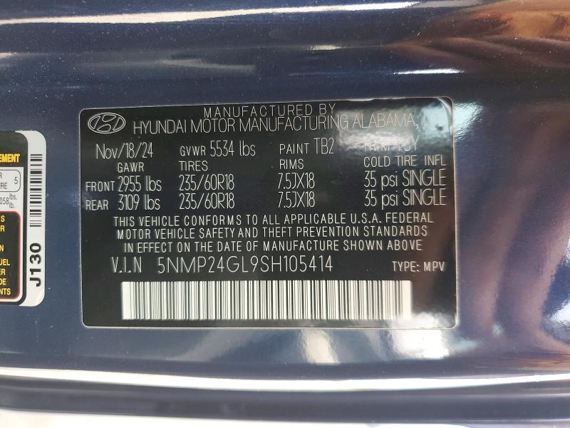 Продажа на аукционе авто 2025 Hyundai Santa Fe, vin: 5NMP24GL9SH105414, номер лота: 46031676