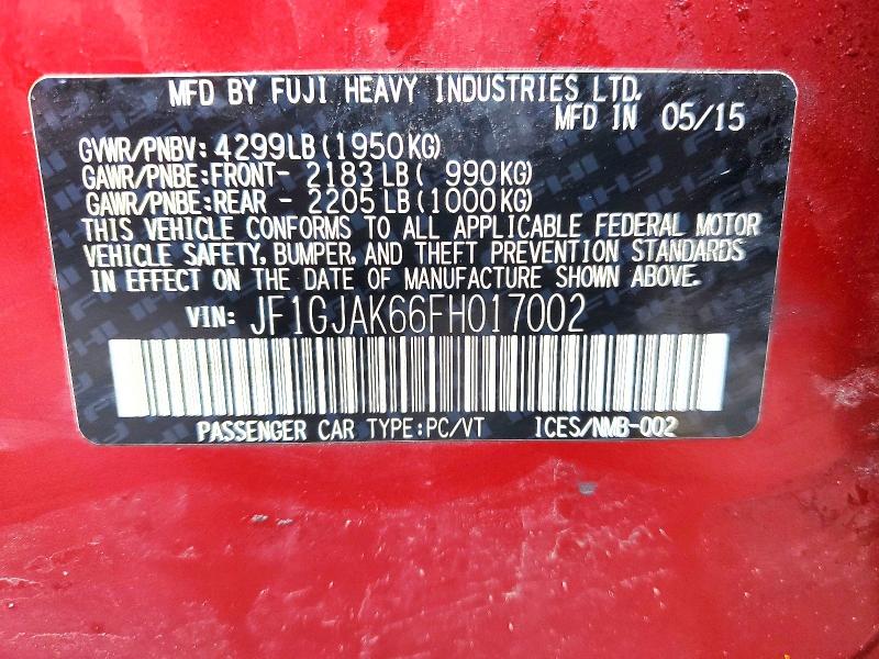 79208055 :رقم المزاد ، JF1GJAK66FH017002 vin ، 2015 Subaru Impreza مزاد بيع