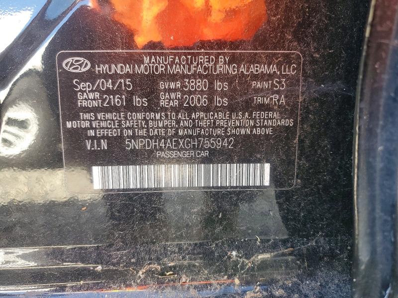 46372466 :رقم المزاد ، 5NPDH4AEXGH755942 vin ، 2016 Hyundai Elantra مزاد بيع