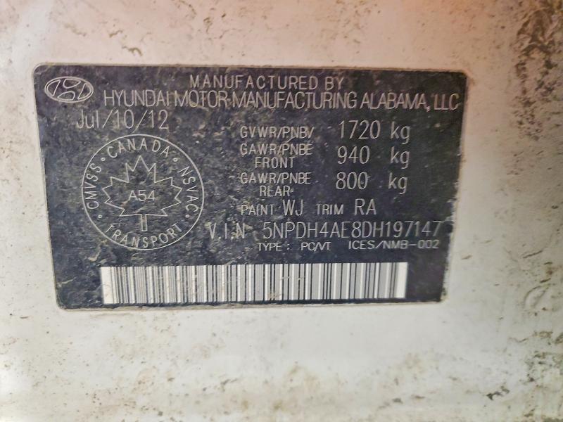 78981425 :رقم المزاد ، 5NPDH4AE8DH197147 vin ، 2013 Hyundai Elantra مزاد بيع