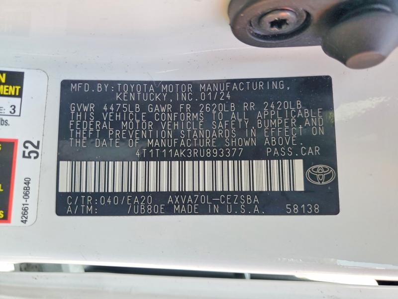 Auction sale of the 2024 Toyota Camry, vin: 4T1T11AK3RU893377, lot number: 47446006
